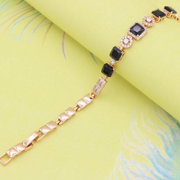 "Elegant Rose Gold Bracelet with Black and Clear CZ Stone Accents, XPBL0885 - Picture 4 of 13